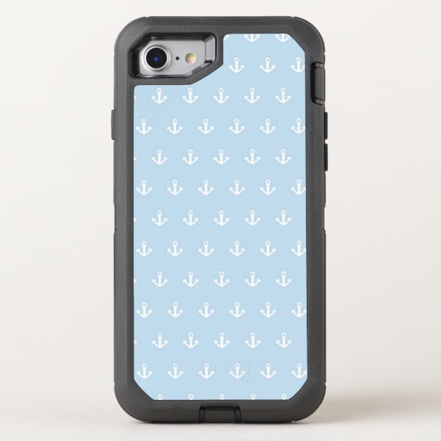 Pattern with white anchors on blue otterbox iPhone case (Back)