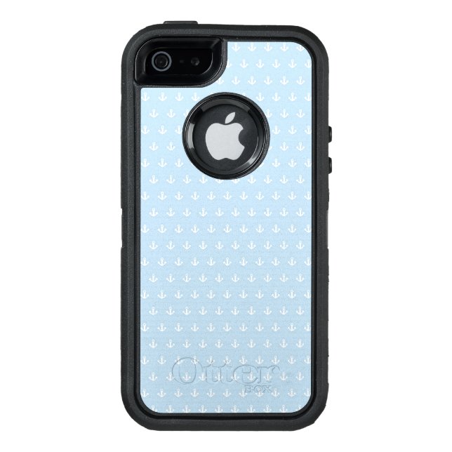 Pattern with white anchors on blue otterbox iPhone case (Back)