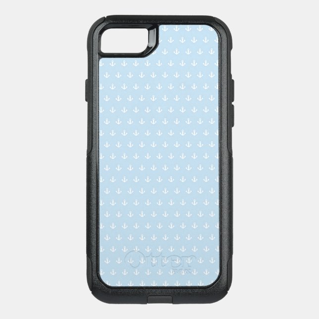 Pattern with white anchors on blue otterbox iPhone case (Back)