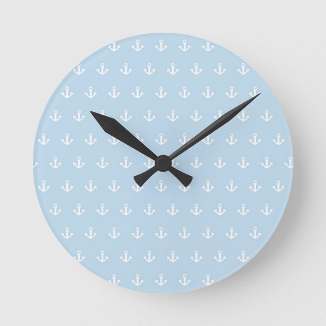 Pattern with white anchors on blue round clock (Front)