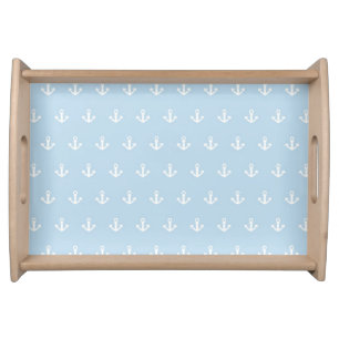 Pattern with white anchors on blue serving tray