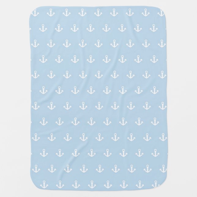 Pattern with white anchors on blue swaddle blanket (Front)