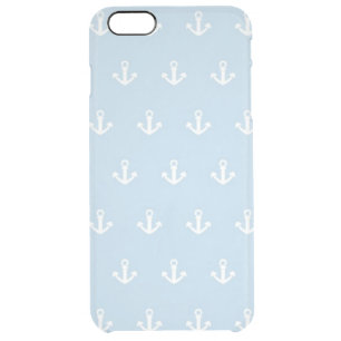 Pattern with white anchors on blue clear iPhone 6 plus case