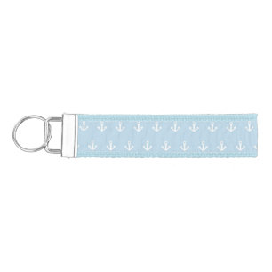 Pattern with white anchors on blue wrist keychain