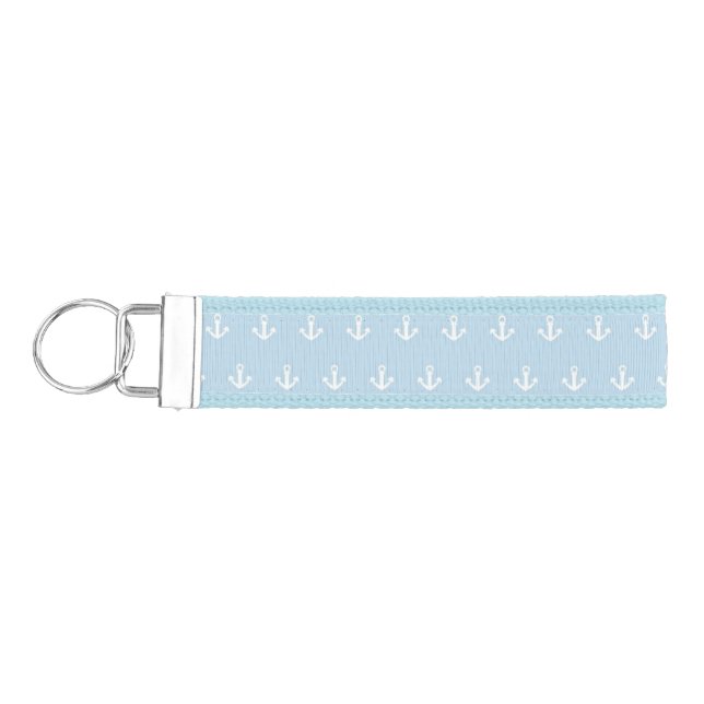 Pattern with white anchors on blue wrist keychain (Keys on Left)