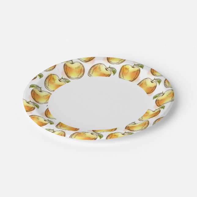 Pattern with yellow apple paper plates (Angled)