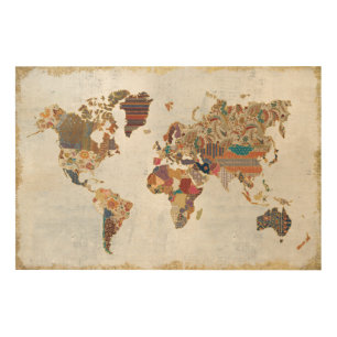 Pattern World Map Wood Wall Decor
