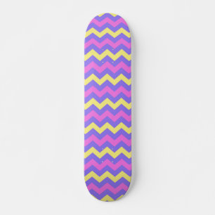 Pattern zigzags (yellow, purple and pink) skateboard deck