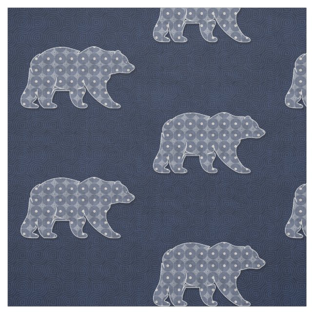 Patterned Bear in Navy Blue Woodland Theme Fabric (Swatch)