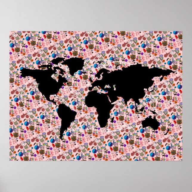 patterned black world map poster (Front)