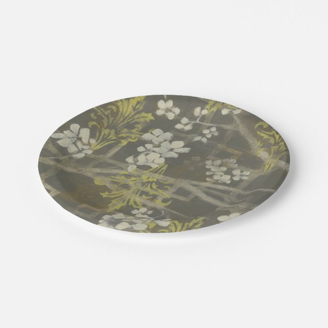 Patterned Blossom Branch I Paper Plates (Angled)