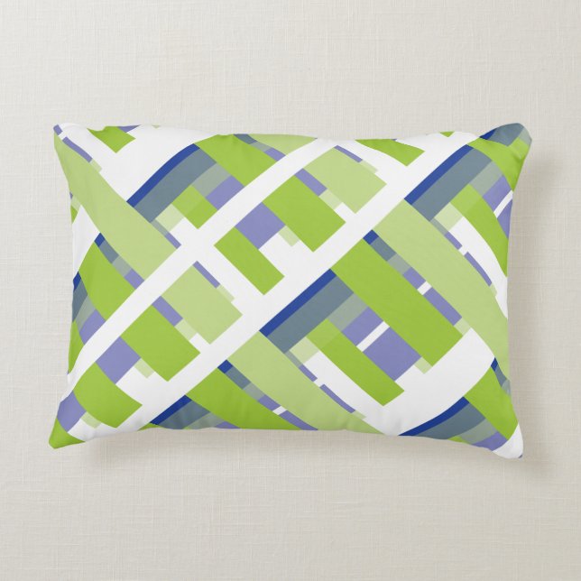 Patterned Blue Green Stripe Accent Pillow (Back)