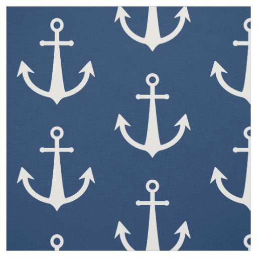 Patterned Blue White Anchor Symbol Fabric