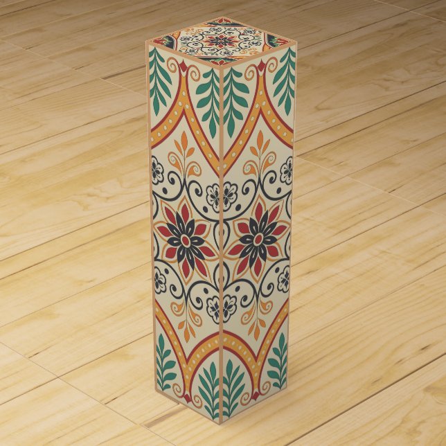 Patterned Boho Floral Wine Gift Box (Front)