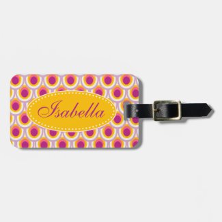 Patterned bright yellow pink named luggage tag
