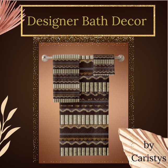 Patterned Brown, Gold, Cream  Bath Towel Set (Creator Uploaded)