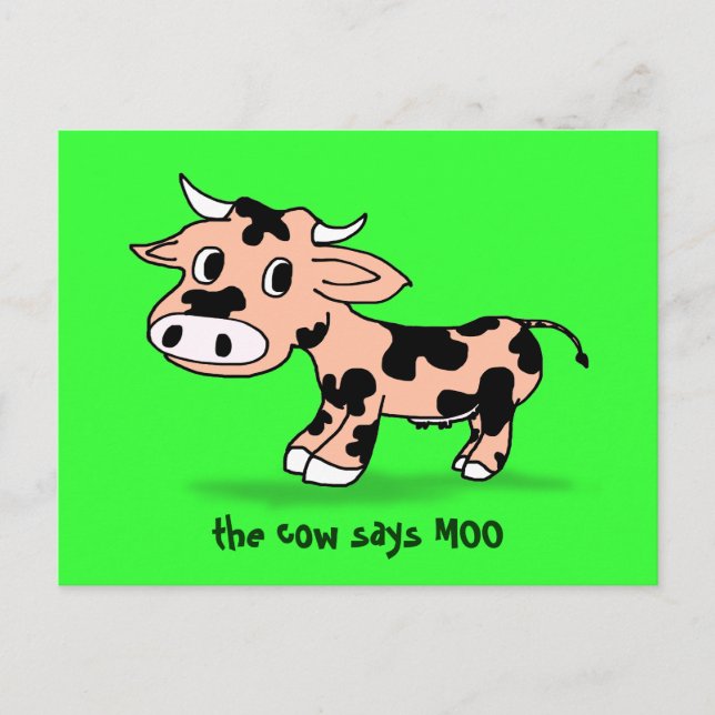 Patterned Cartoon Cow on Green with Moo Postcard (Front)
