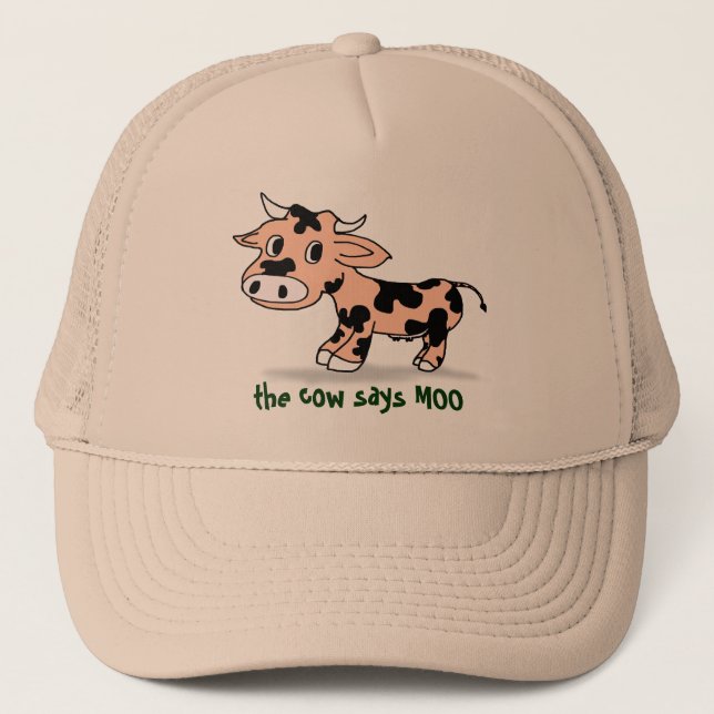 Patterned Cartoon Moo Cow Trucker Hat (Front)