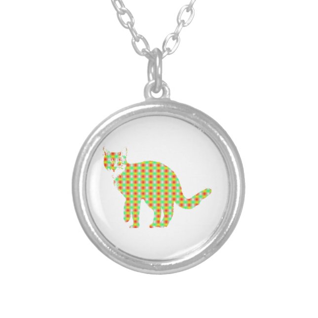 Patterned Cat Silver Plated Necklace (Front)