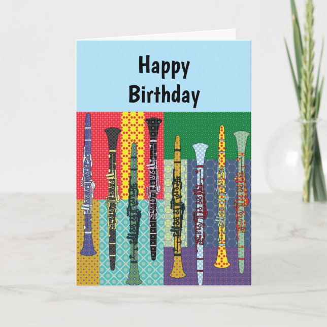 Patterned Clarinets  Birthday Card (Front)