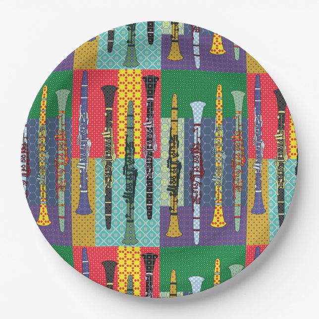Patterned Clarinets Paper Plates (Front)
