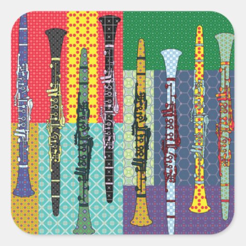 Patterned Clarinets Square Sticker
