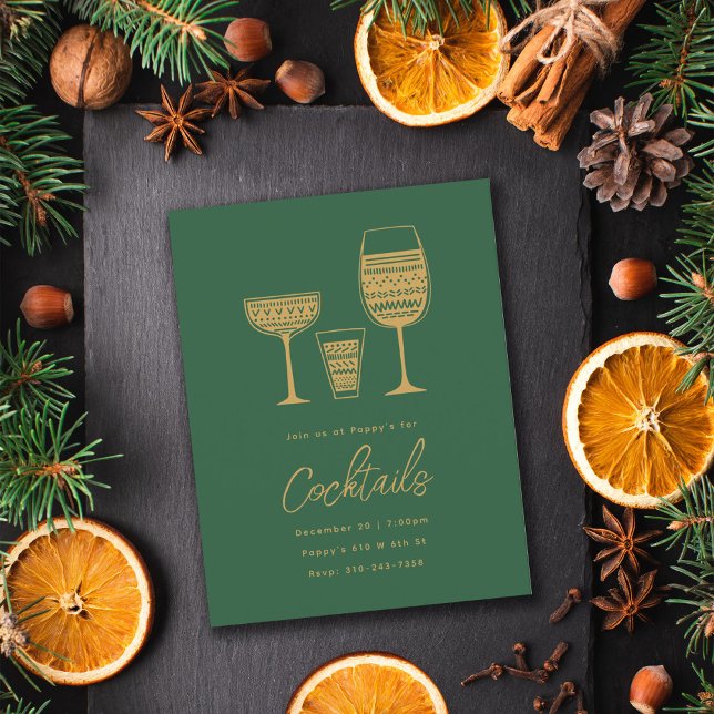 Patterned Cocktails Christmas Cocktail Party Invitation (Creator Uploaded)