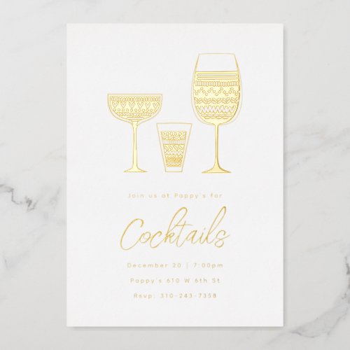 Patterned Cocktails Cocktail Party Gold Foil Invitation