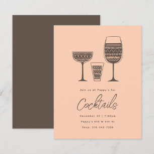 Patterned Cocktails Peach Cocktail Party Invitation