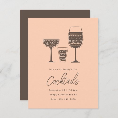 Patterned Cocktails Peach Cocktail Party Invitation