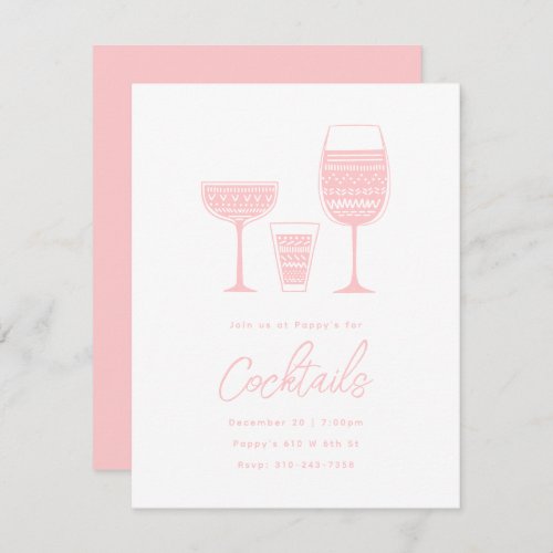 Patterned Cocktails Pink Cocktail Party Invitation