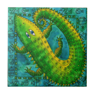 Patterned Crocodile Watercolour Illustration Ceramic Tile