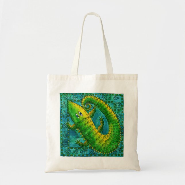 Patterned Crocodile Watercolour Illustration Tote Bag (Front)