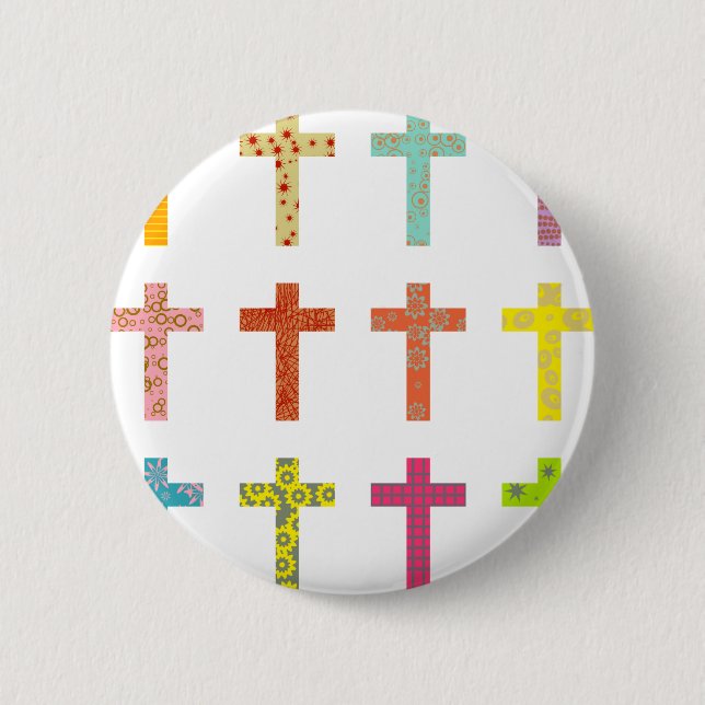 Patterned Crosses Pinback Button (Front)