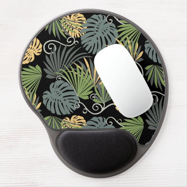 Patterned dark green leaf plant design Mouse pad (Left Side)