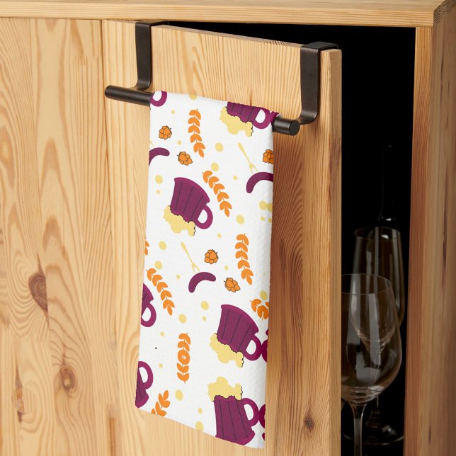 Patterned design with purple cats, yellow fish  kitchen towel (Creator Uploaded)