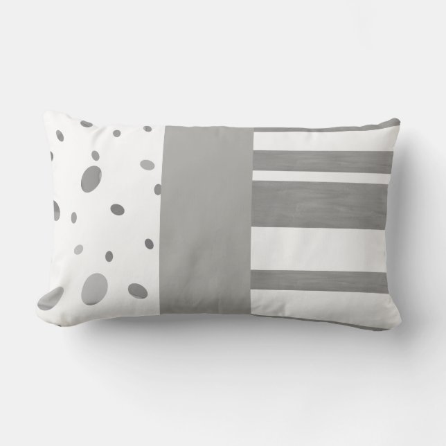 patterned dots and stripes gray and white pillow (Front)
