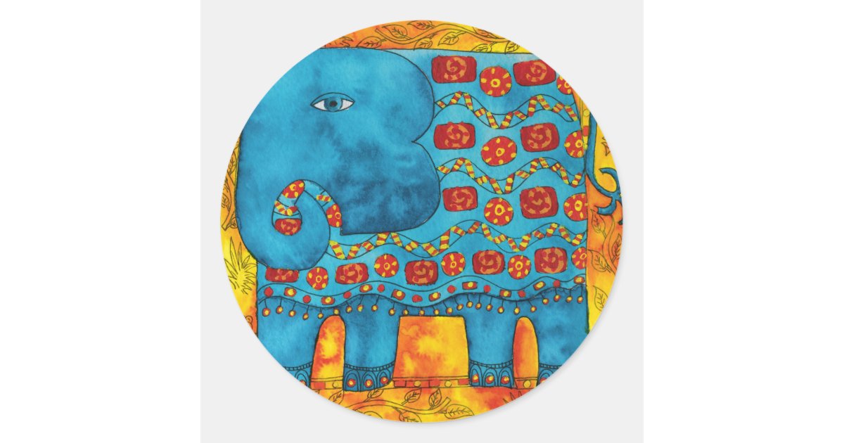 Patterned Elephant Classic Round Sticker | Zazzle