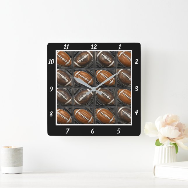 Patterned Football Sports Square Wall Clock (Home)