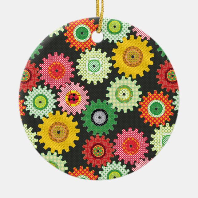Patterned Gears Ceramic Ornament (Front)