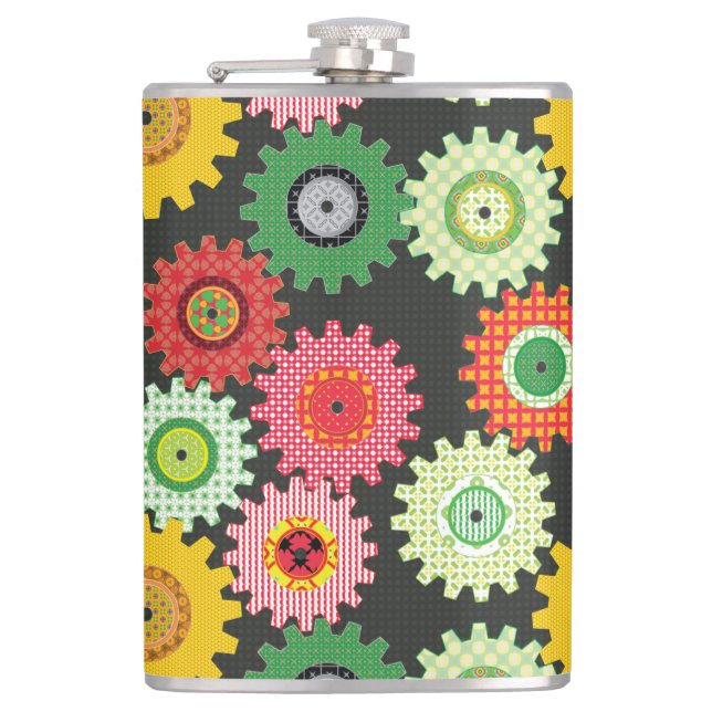 Patterned Gears Flask (Front)