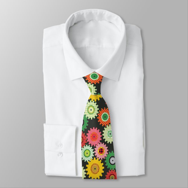 Patterned Gears Neck Tie (Tied)