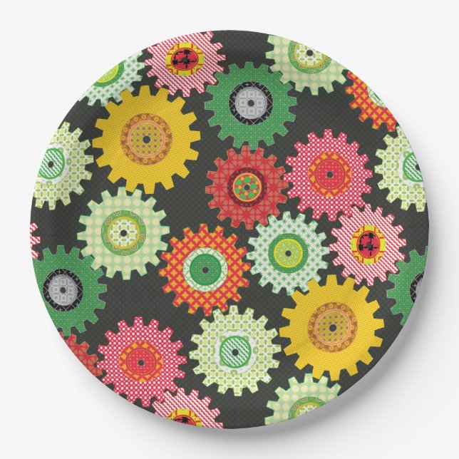 Patterned Gears Paper Plates (Front)