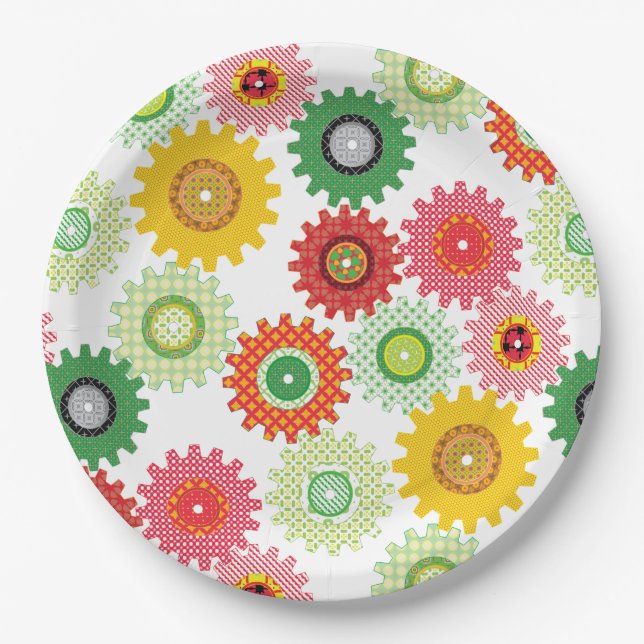 Patterned Gears Paper Plates (Front)