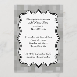 Patterned Gray, Black and White Bar Mitzvah Invitation