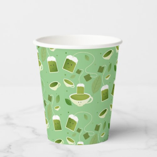 Patterned Green Tea Teacup Bag Leaves Paper Cups