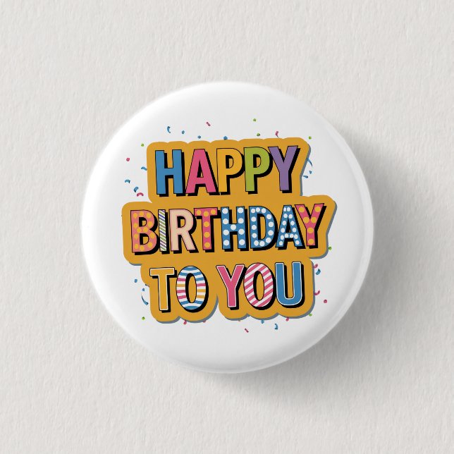 Patterned Happy Birthday Button (Front)