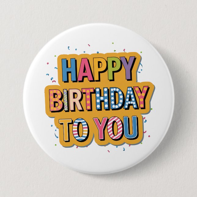 Patterned Happy Birthday Button (Front)
