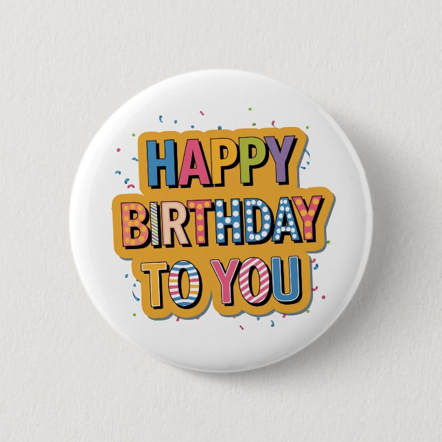 Patterned Happy Birthday Button (Front)