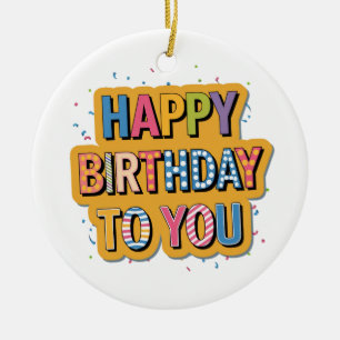 Patterned Happy Birthday Ceramic Ornament